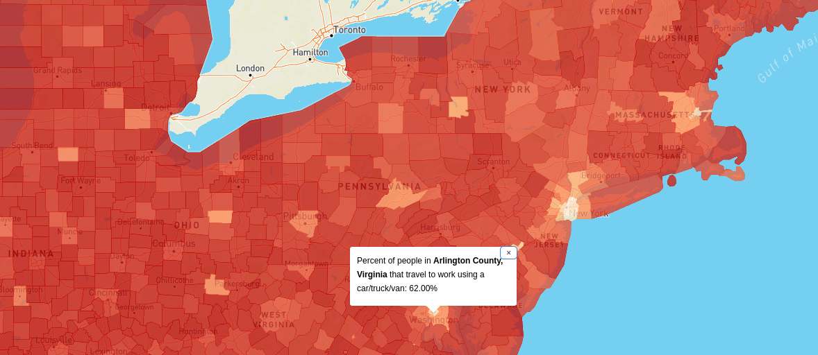 Example of a choropleth map using mapbox and Census vector tiles